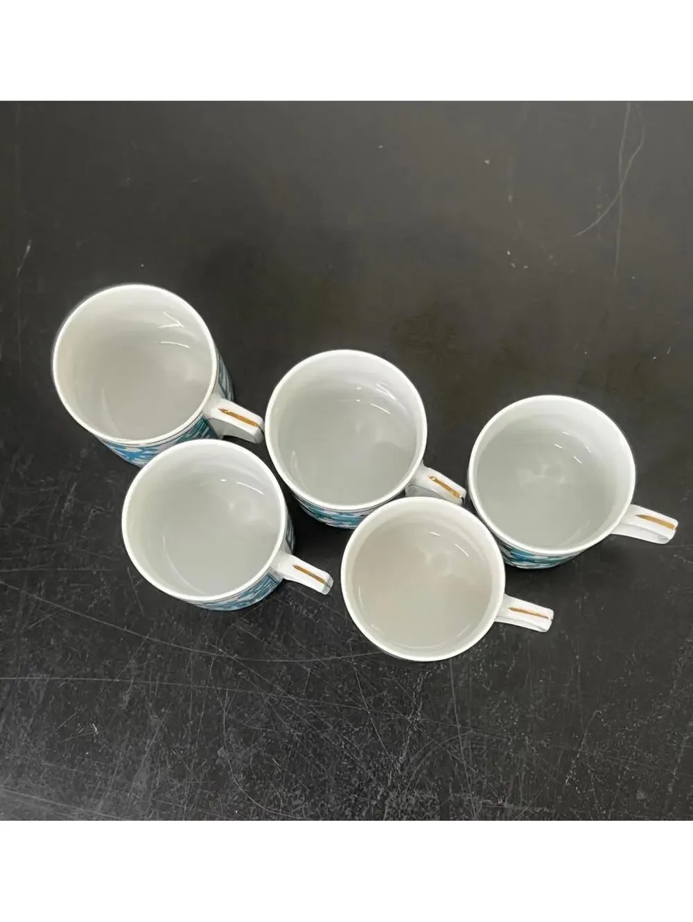 Set of 5 Vintage Chinese‎ Porcelain Espresso Cups with Blue Floral Pattern